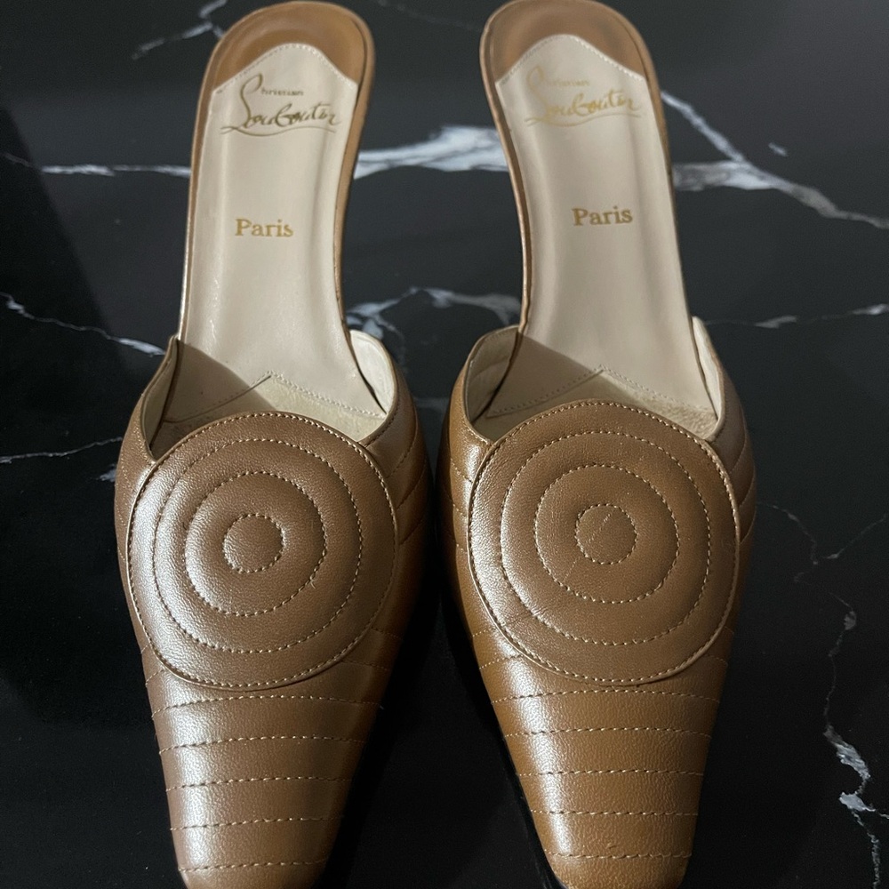 Christian Louboutin Tan Quilted Mules